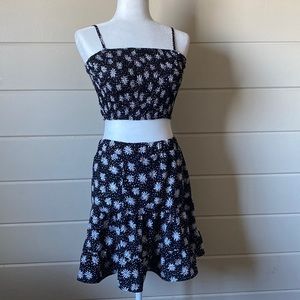 2 Piece Floral Smock Crop Tube Top with Ruffle Hem Skirt